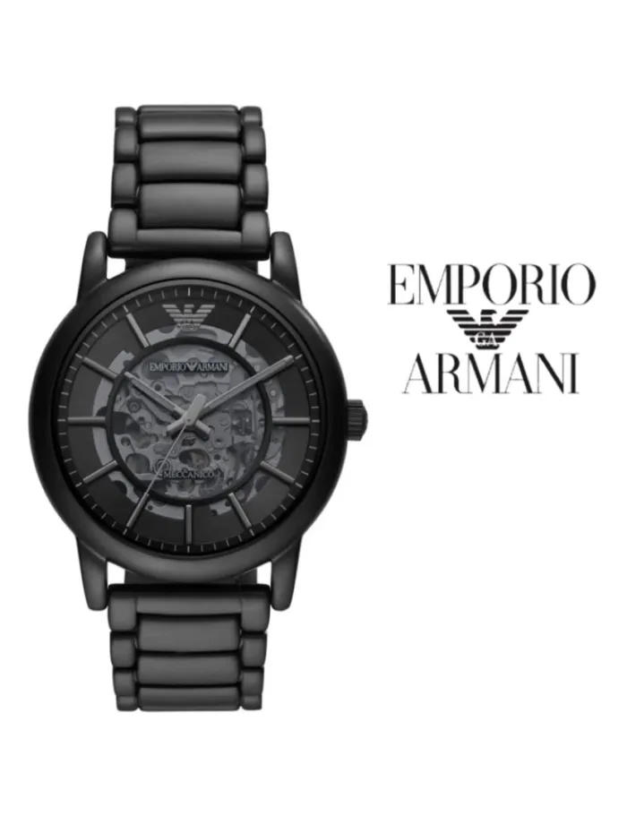 Emporio Armani Meccanico Skeleton Black Dial Black Steel Strap Watch For Men - AR60045 - Image 3